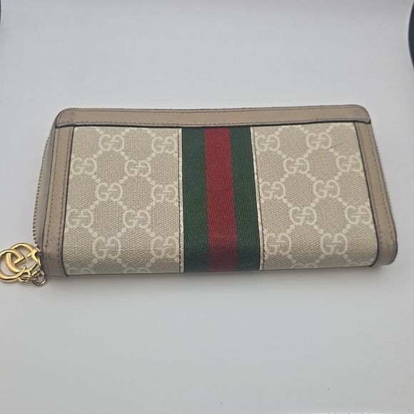 Gucci Ophidia GG Beige W/ Green & Red Sherry Zip Around Long Wallet (EUC)(COA)✨️ - Picture 12 of 15